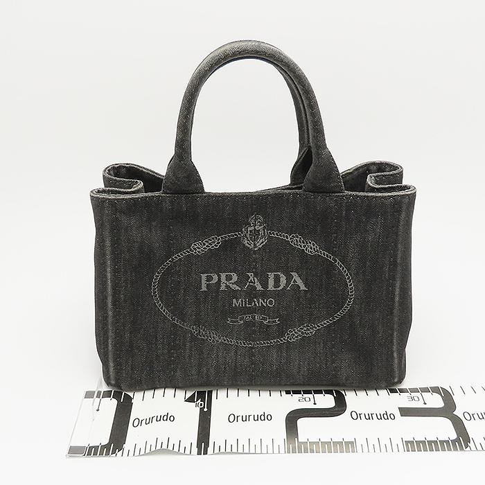 CANAPA PRADA カナパ ミニ トート バッグ ブラック デニム ショルダー