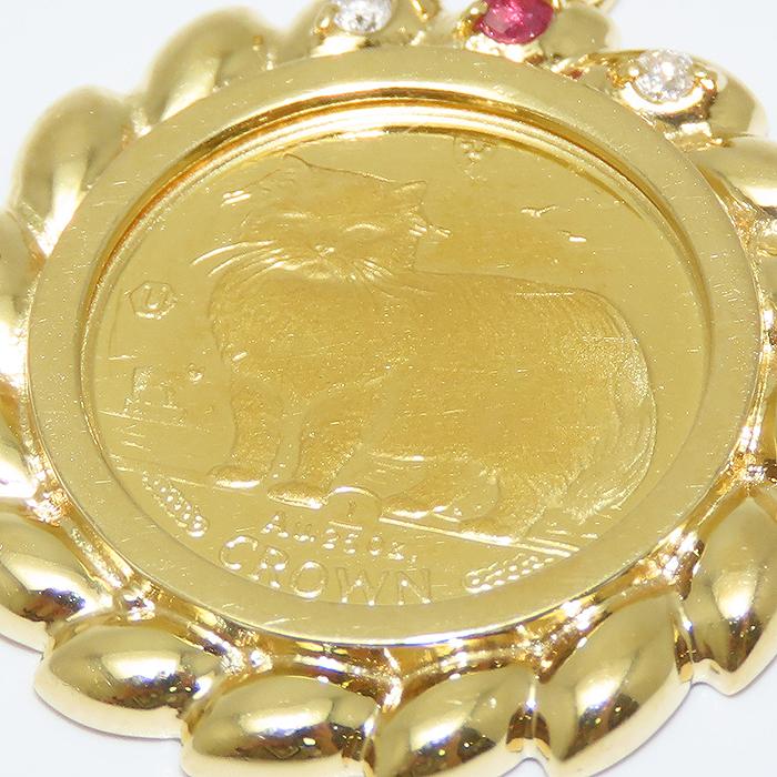 マン島 キャットコイン ペンダント トップ K24 K18 YG 1/25oz 4.6g 750