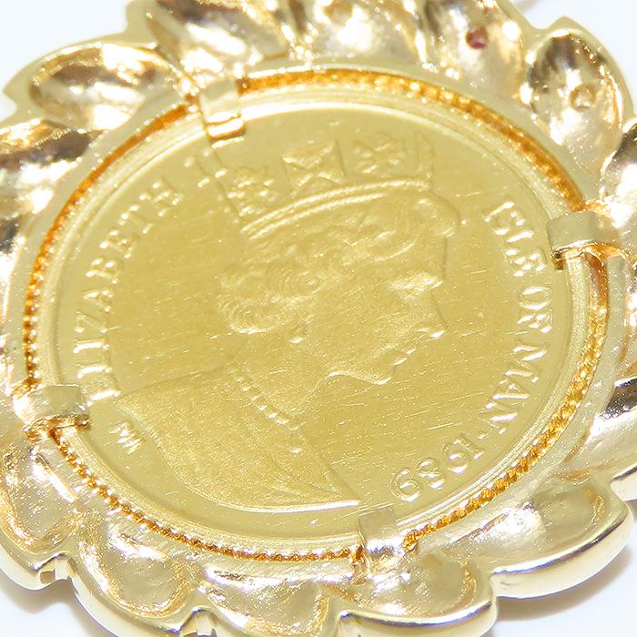 マン島 キャットコイン ペンダント トップ K24 K18 YG 1/25oz 4.6g 750