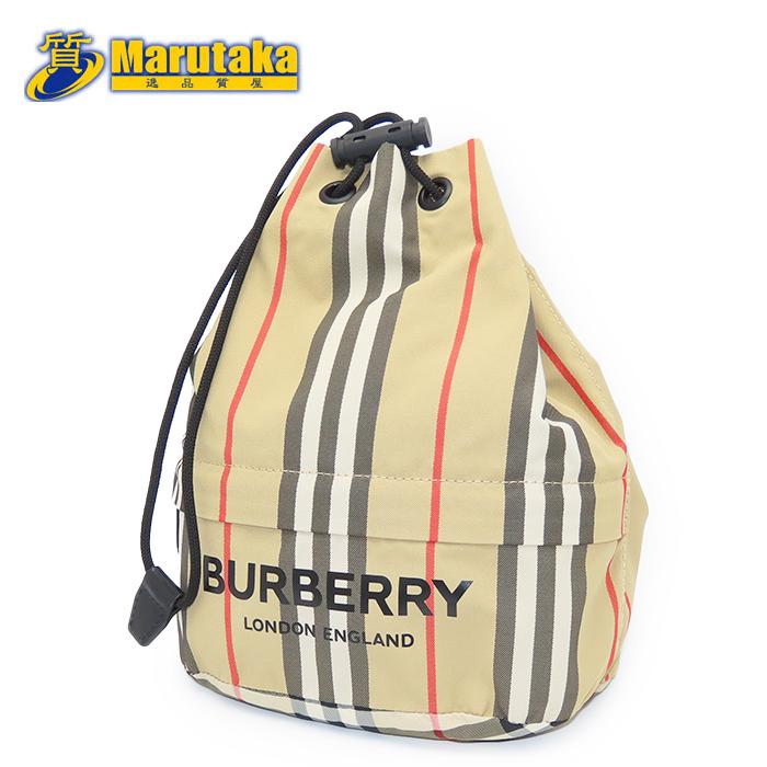 BURBERRY アイコンストライプ 巾着 バッグ ナイロン 手提げ BURBERRY（バーバリー） 巾着 ハンドバッグ ナイロン ベージュ