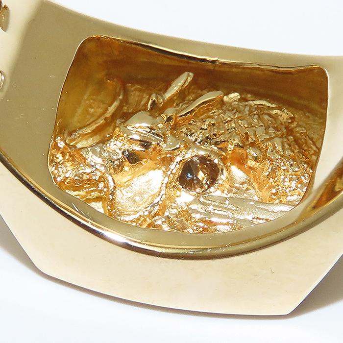 岩倉康二 龍彫柄 ダイヤモンド リング K18 16.5号 0.21ct 鑑別書 印台