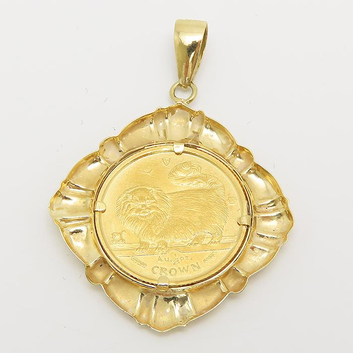 クラウン コイン ペンダント トップ K24 K18 2.01g 1/25oz マン島 キャット 金貨 750 YG 1997年 逸品質屋 丸高 尼崎市_3