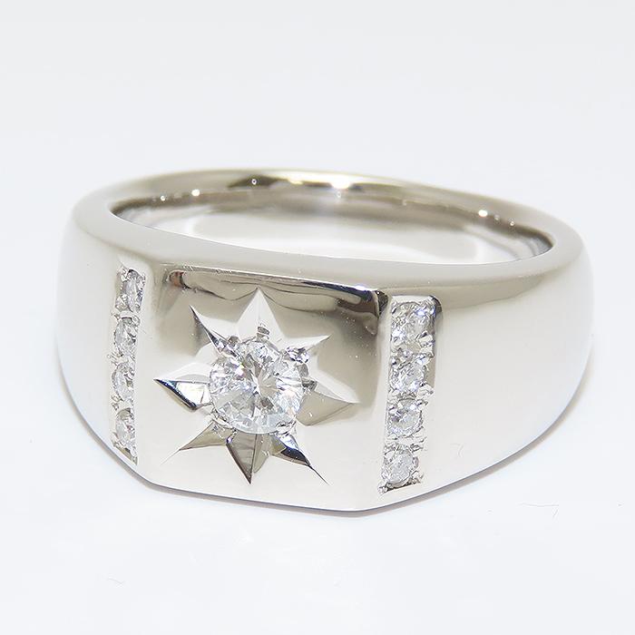 ダイヤモンド シグネット リング Pt900 19号 角印台 0.21ct 0.19ct 