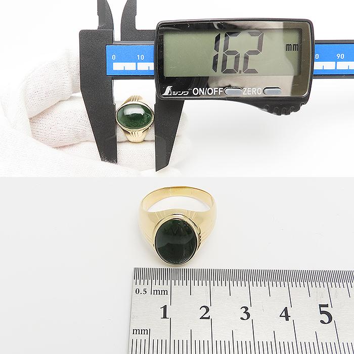 ジェダイト シグネット リング K18 21号 ヒスイ 鑑別書 6.37g 印台