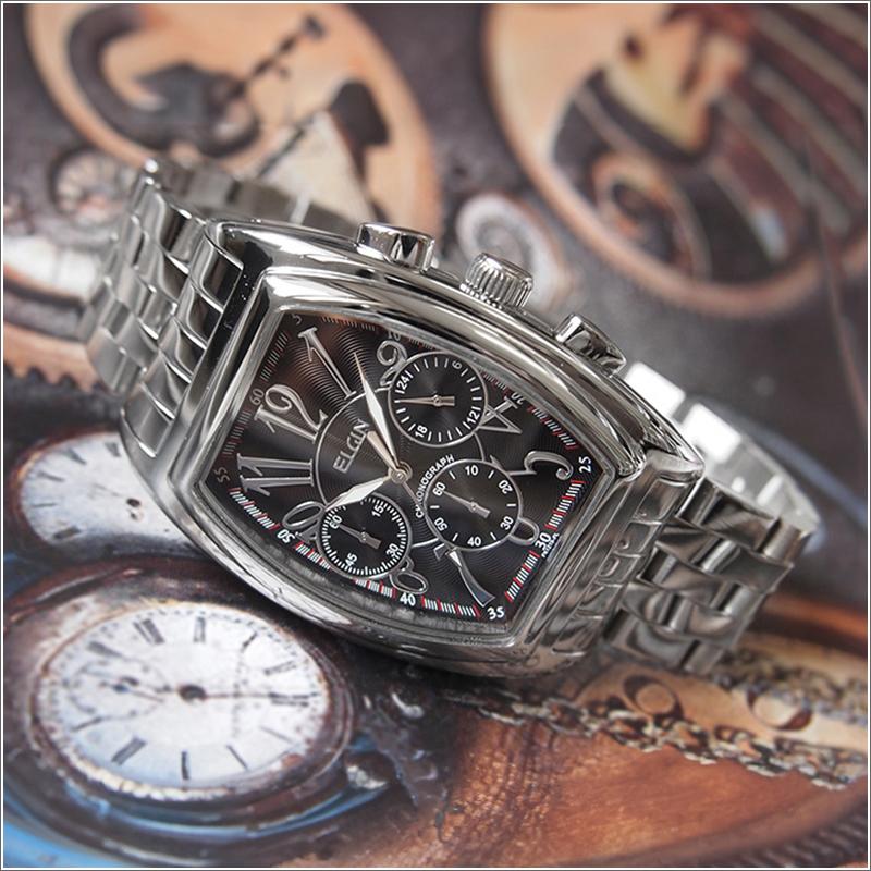 【驚きの価格が実現！】 エルジン ELGIN 腕時計 クロノグラフ FK1215S-B ブラック メタルベルト 腕時計