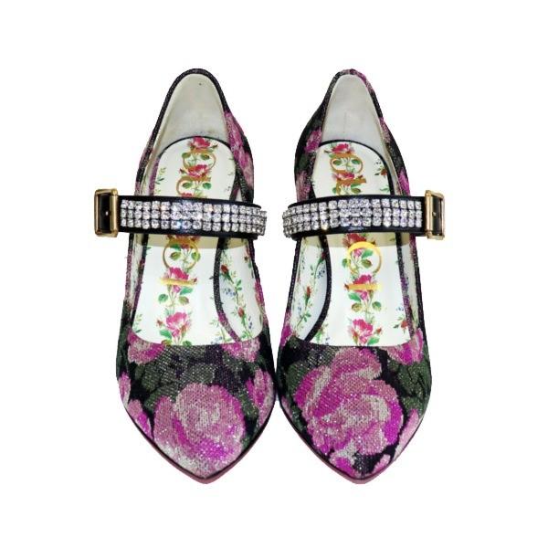 GUCCI パンプス キャンバス×ラインストーン 花柄 494234 表記サイズ:37