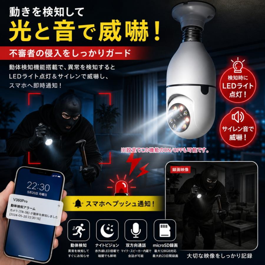 電球ソケットに挿し込むタイプのネットワーク防犯カメラ TR-3B Wi-Fi 防犯カメラ 電球ソケット型 E26 E27 工事不要
