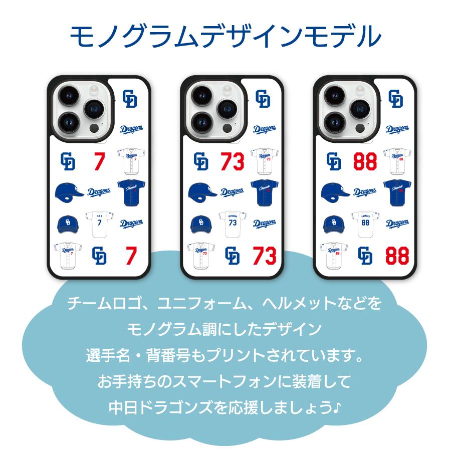 中日ドラゴンズ承認 ケース iPhone15 iPhone14 iPhone13 各種 モノグラムデザイン 選手コラボ 背番号 1〜19番 選手名 アイフォン ハードケース カバー｜iq-labo｜02