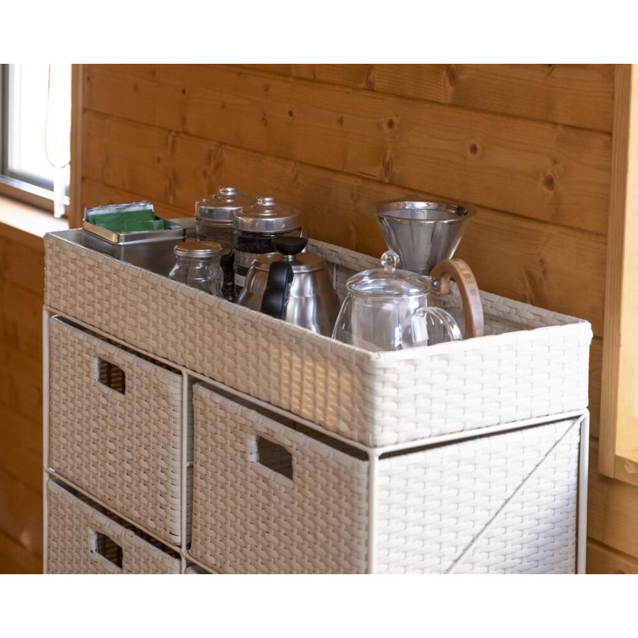 収納チェスト】ラタン調チェスト4段ワイド BR/IV/CM/GY【送料