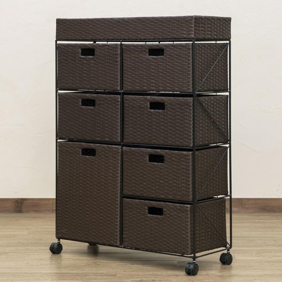 収納チェスト】ラタン調チェスト4段ワイド BR/IV/CM/GY【送料