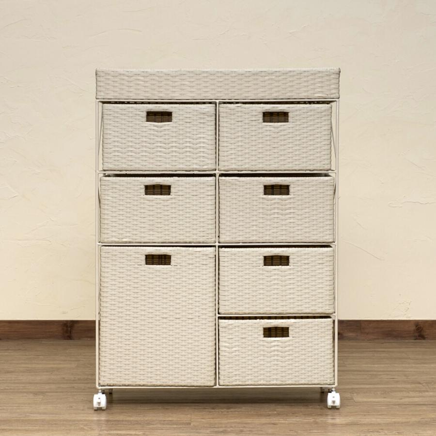 収納チェスト】ラタン調チェスト4段ワイド BR/IV/CM/GY【送料