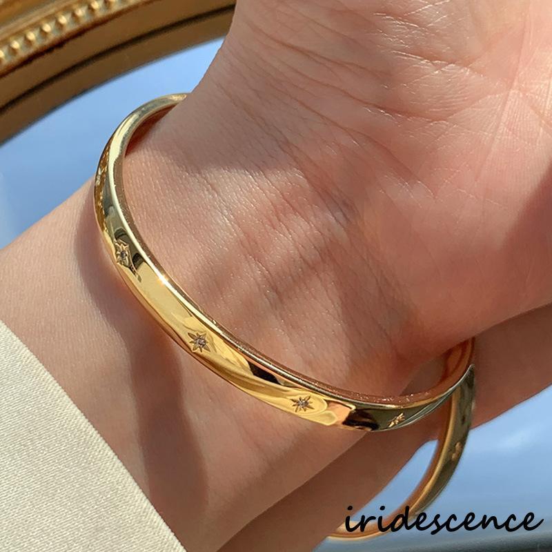 ストーン付きゴールドバングル 18金 ピンクゴールド ホワイトゴールド バングル 幅4mm 16cm