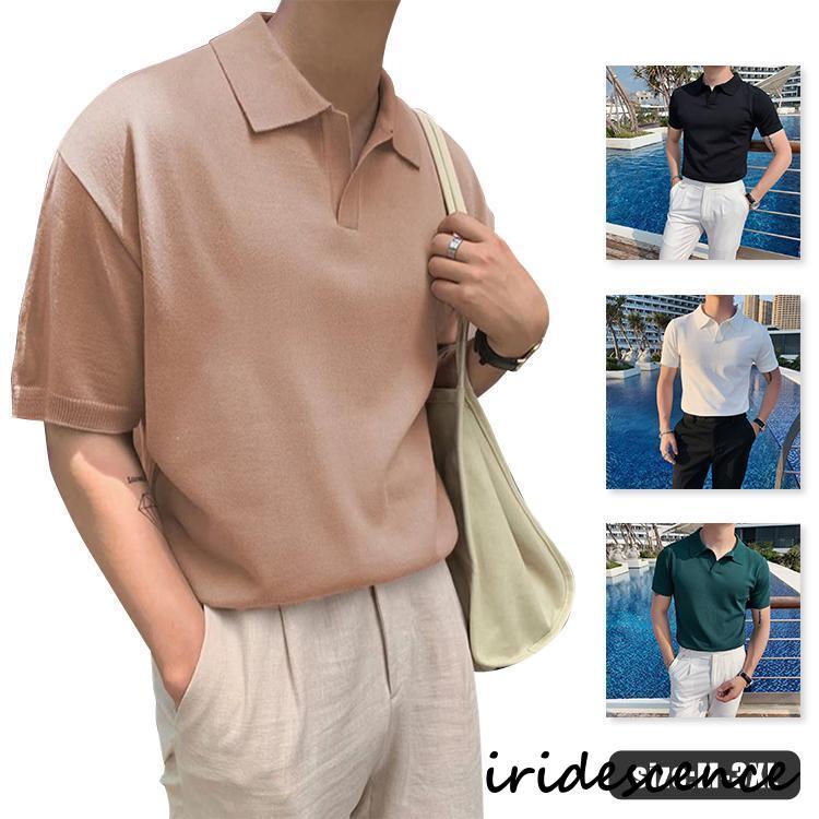 半袖ポロシャツ メンズ tシャツ 襟シャツ 無地 クルーネック 半袖 プル