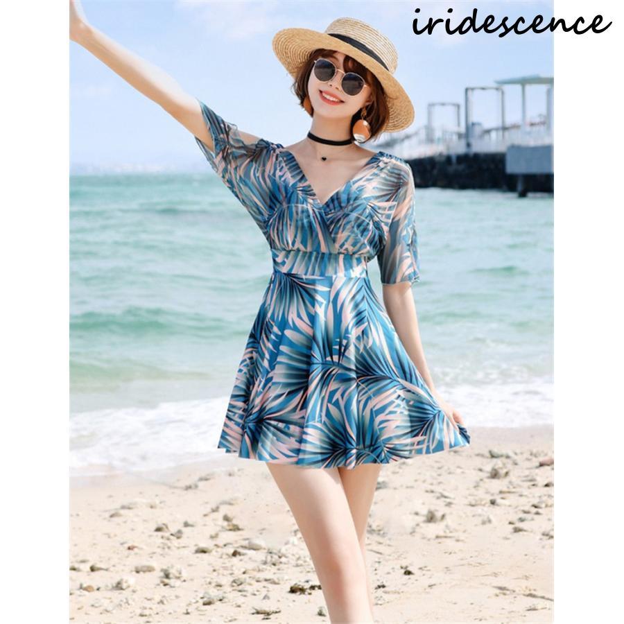 水着レディース ワンピース パッド付き 半袖 ショートパンツ一