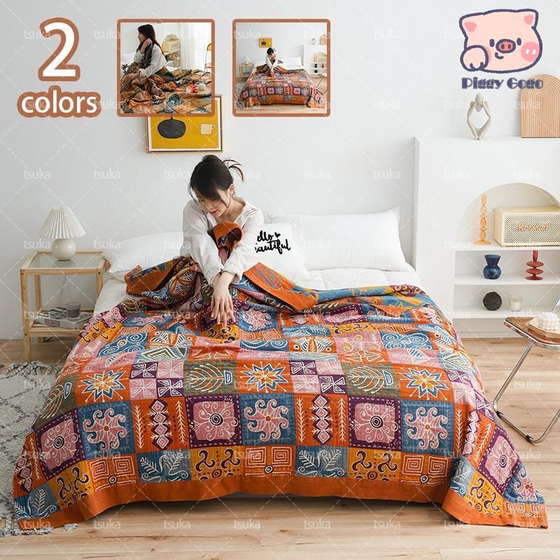 綿100％ ブランケット ダブル 綿 掛け毛布 肌掛けふとん 夏 南国風 花