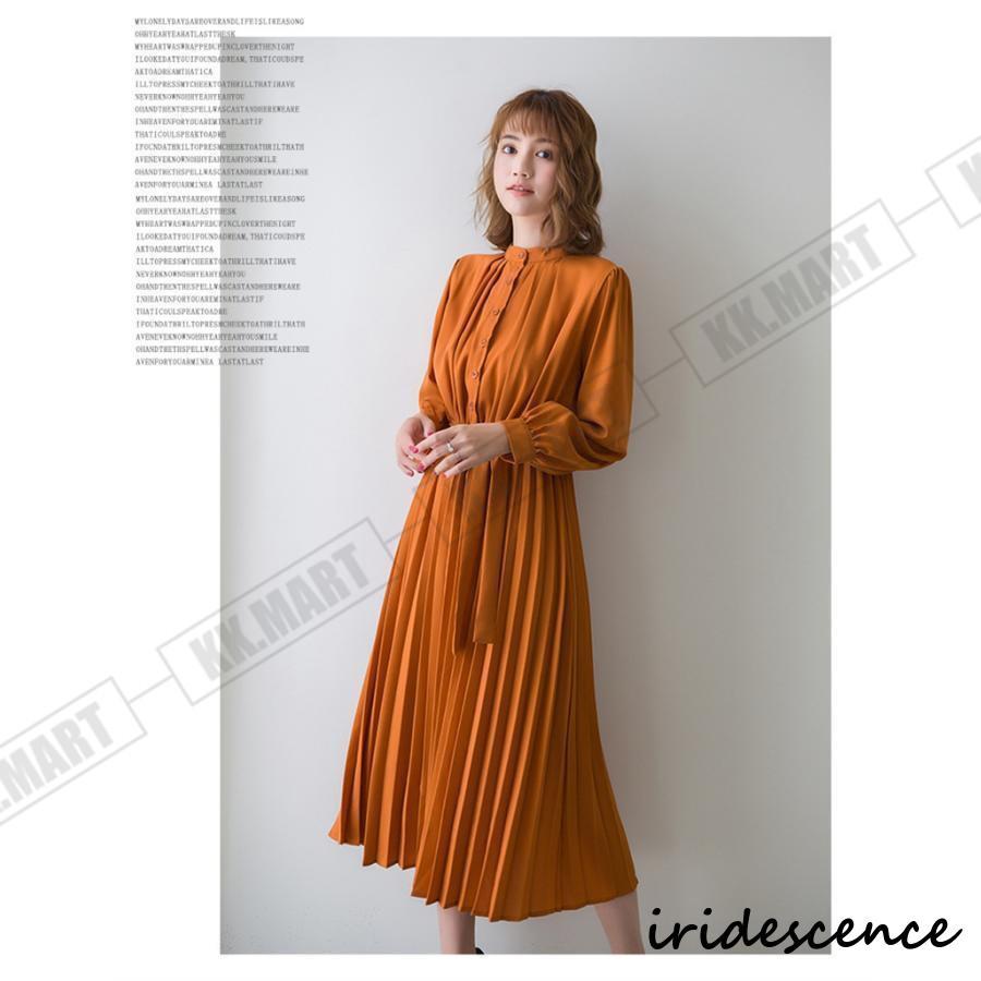 ワンピース プリーツワンピース 長袖 レディース マキシ丈 ロング丈