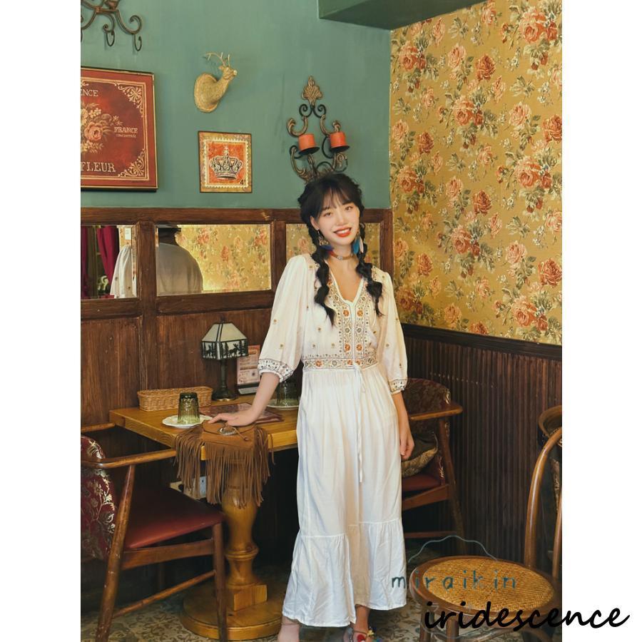 ホワイト＆ブルー　ノースリーブワンピース リゾートワンピース ワンピース レディース ロングワンピース 夏