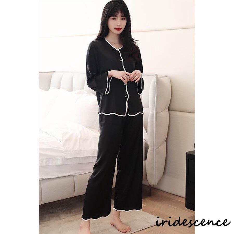 上下セット パジャマ レディース ルームウェア 長袖 前開き 2点セット