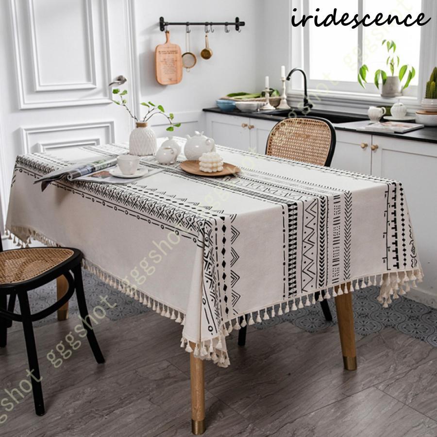 ボヘミアン風 テーブルクロス テーブルカバー 綿麻 タッセル 復古 耐熱