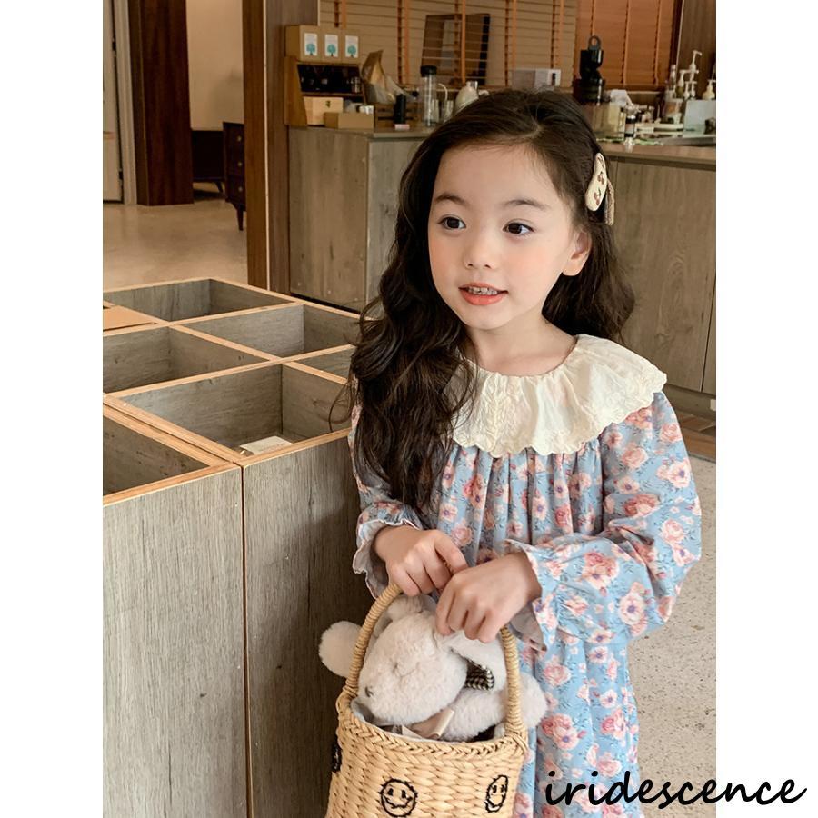 子供 ワンピース 子供服 女の子 ガールズ 白襟 キッズ 花柄 フリル