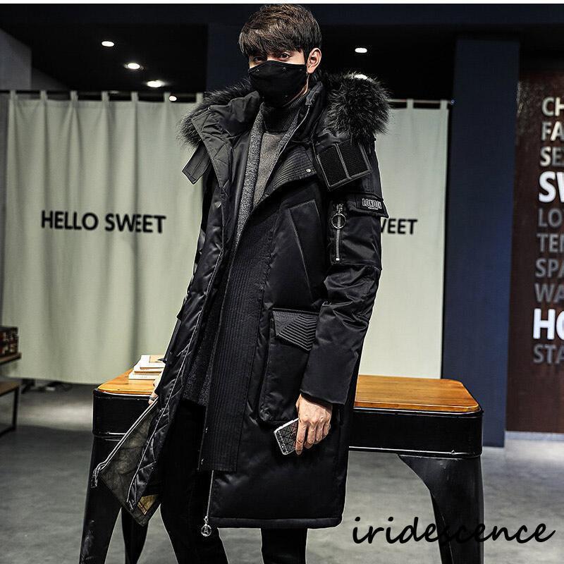 ダウンコート メンズ ロングコート フード付き ファー シンプル 長袖