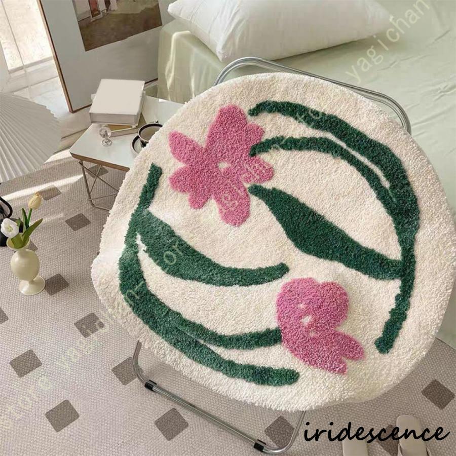 円形 ラグ ラグマット 毛足短い 花柄 おしゃれ 北欧 カーペット