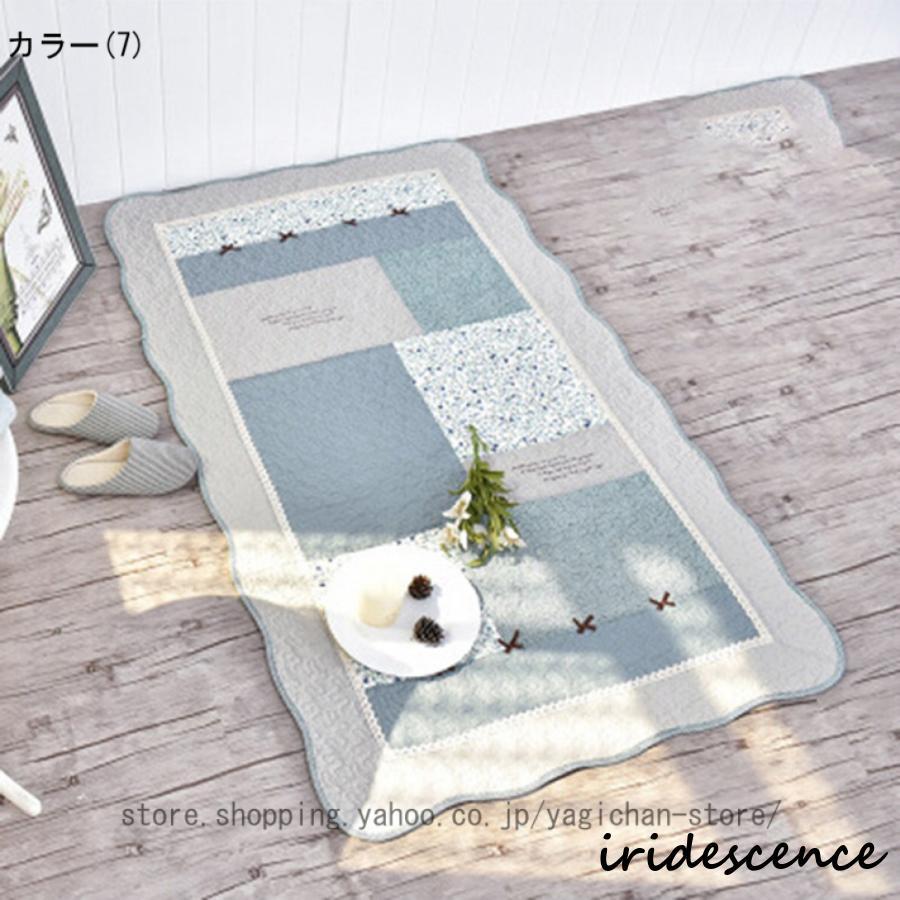 ラグ キルトラグ 長方形70×180 洗える 花柄 ラグマットコットン