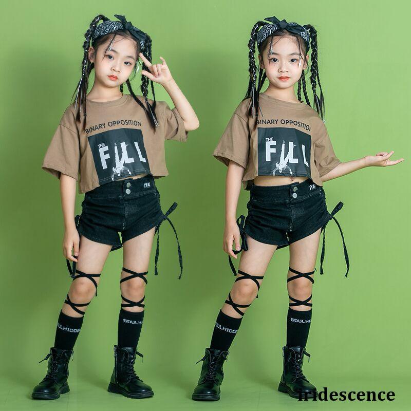 韓国子供服 キッズダンス衣装 ステージ衣装 セットアップ HIPHOP ヒップホップ ヘソ出し トップス パンツ ダンスウェア 発表会 練習着 団体服｜iridescence｜02