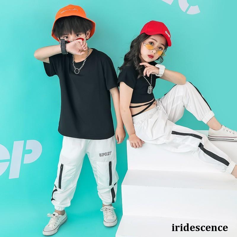 黒 半袖 Tシャツ ダンス 衣装 ヒップホップ ダンストップス HIPHOP キッズ セットアップ ジャズダンス サルエルパンツ スポーツ 子供ダンスウェア ステージ衣装｜iridescence｜04