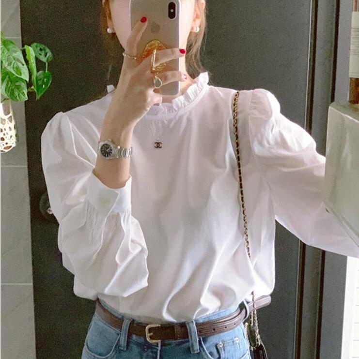トップス レディース ブラウス フリルブラウス 白 上品 立ち襟