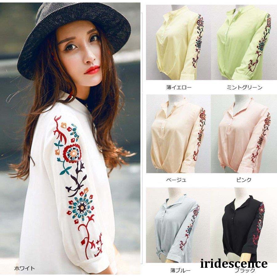 ブラウス 花柄刺繍 シャツ 春夏 トップス 7分袖 プルオーバー ブラウス 花柄刺繍 シャツ 春夏 トップス 7分袖 プルオーバー