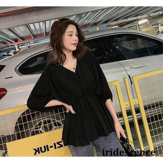 Vネック シフォンブラウス シフォンチュニック ペプラムトップス Vネック シフォンブラウス シフォンチュニック ペプラムトップス