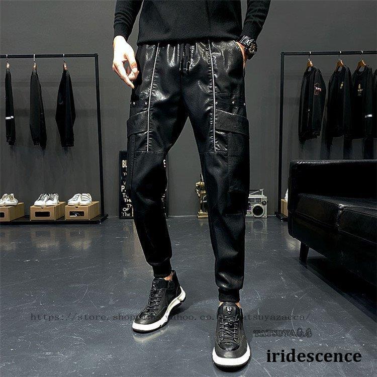 スキニーパンツ フェイクレザーパンツ メンズ 美脚 細身 スキニー 合革