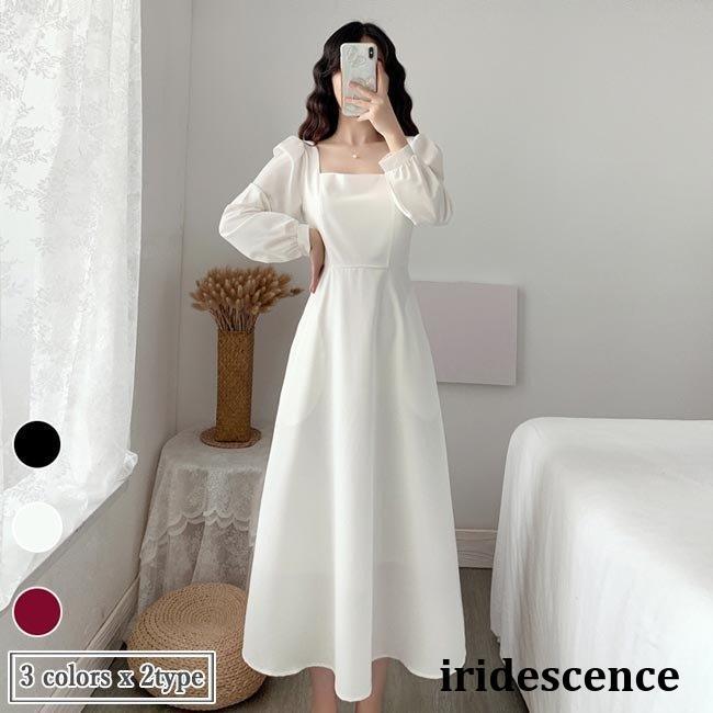 ワンピース 長袖 春 レディース ロングワンピ スクエアネック