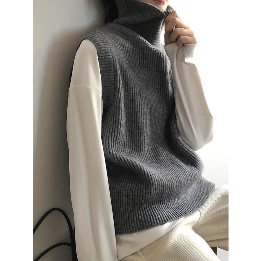 ニットベスト レディース 秋冬 ハイネック ニット ベスト