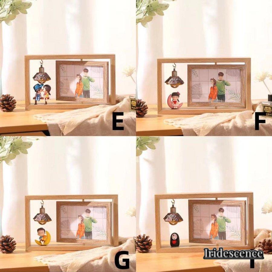 木目のアイデアは両面のフォトフレームを回転させ、アートは装飾