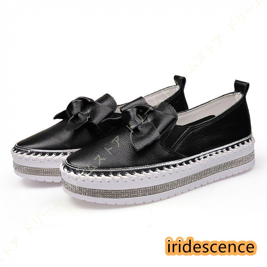 スリッポン スニーカー レディース 厚底 本革 白 黒 ローファー