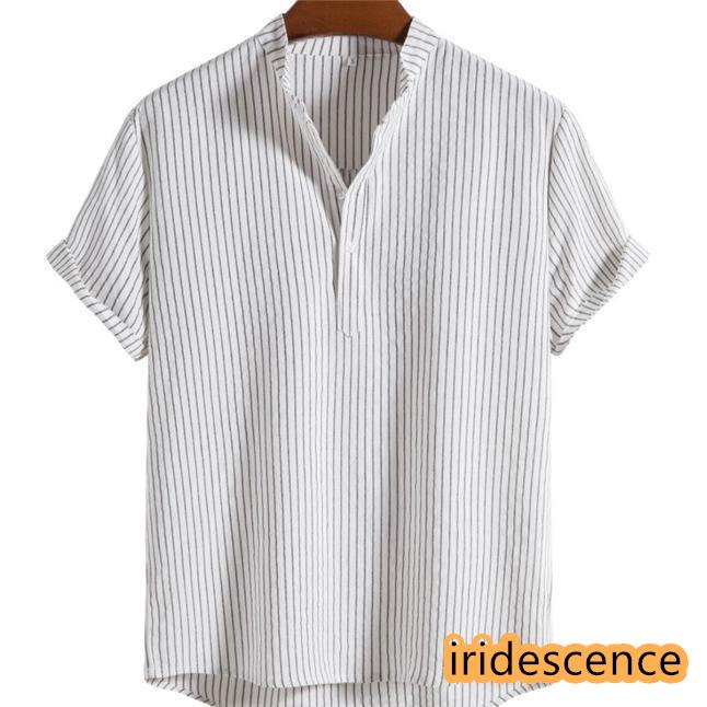 ポロシャツ メンズ 半袖 スポーツ ストライプ 立ち襟 トップス 麻 無地 シンプル アメカジ 綿 ビジネス 夏 カジュアル ゆったり | ブランド登録なし | 01