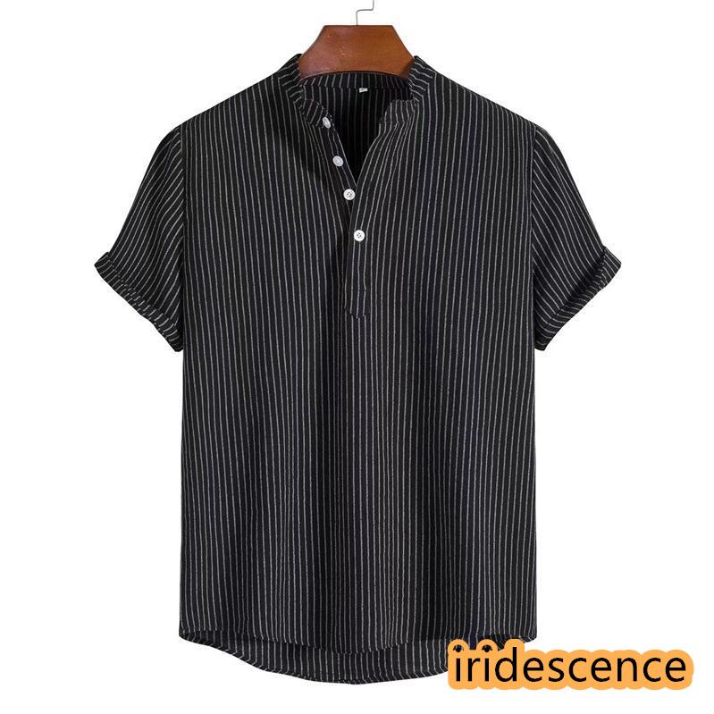 ポロシャツ メンズ 半袖 スポーツ ストライプ 立ち襟 トップス 麻 無地 シンプル アメカジ 綿 ビジネス 夏 カジュアル ゆったり | ブランド登録なし | 04