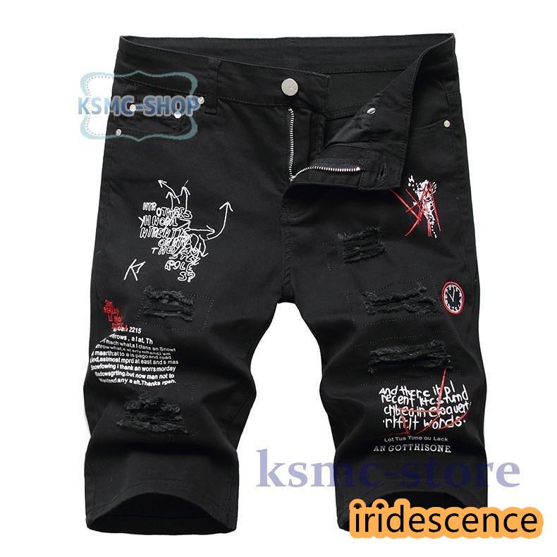 70176　ラッシュアワー　ダメージ加工デニムハーフパンツ　黒　サイズ34 70176 ラッシュアワー ダメージ加工デニムハーフパンツ 黒