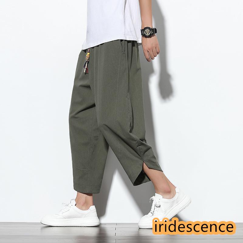 綿麻パンツ メンズ 7分丈 9分丈 サルエルパンツ ワイドパンツ 無地