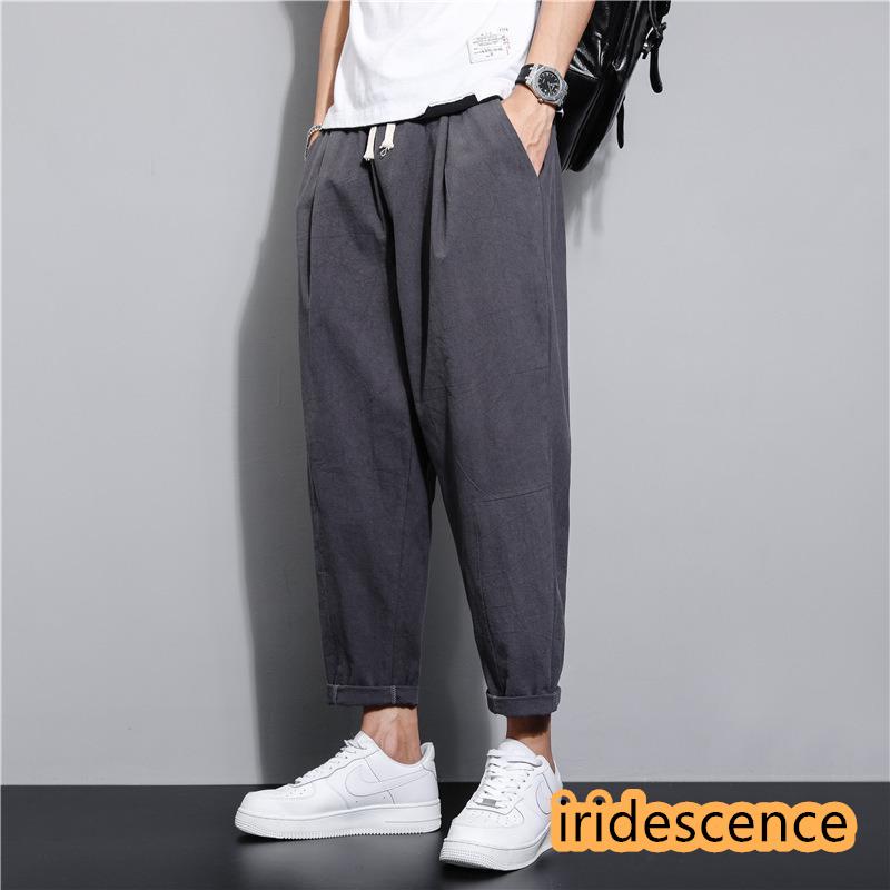 サルエルパンツ ワイドパンツ メンズ イージーパンツ 綿麻 7分丈