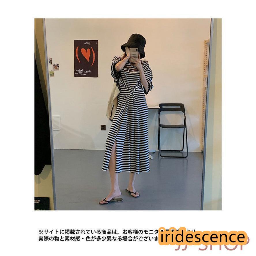 ボーダー柄 Tシャツワンピース ゆったり レディース 半袖