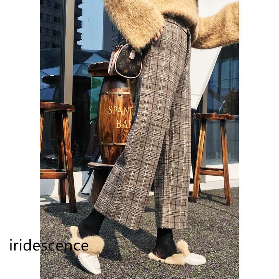チェック柄パンツ ガウチョパンツ ワイドパンツ チェック ズボン