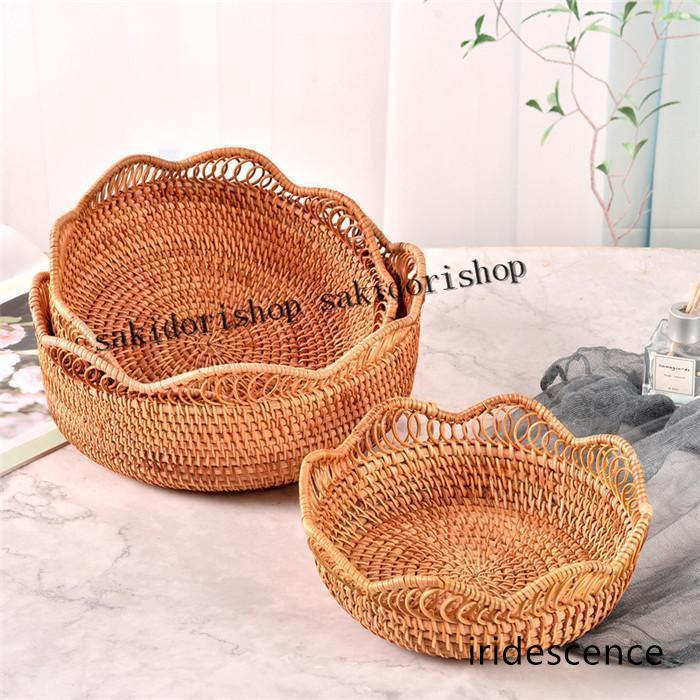 収納バスケット 柳藤編み 手織りトレー ラタンカゴ かご 和風