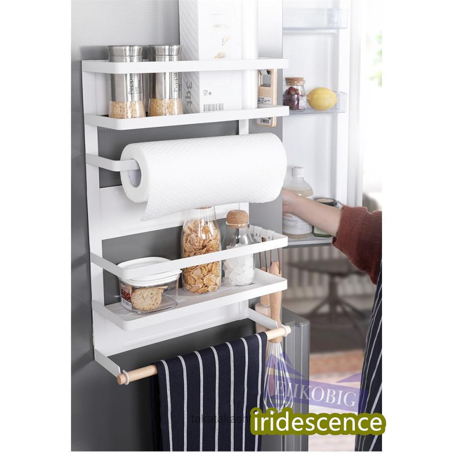 冷蔵庫サイドラック 棚 キッチンラック キッチン収納  マグネット  ラップホルダー キッチンペーパーホルダー 横収納 ワイド収納バスケット 小物入れ | ブランド登録なし | 05