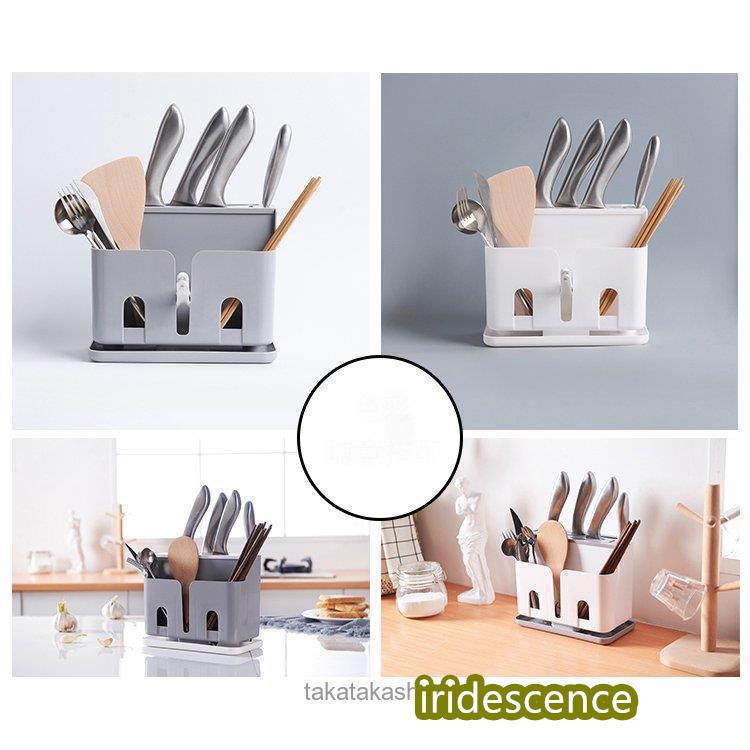 日用雑貨 キッチン雑貨 キッチン用品 包丁スタンド カトラリースタンド 見せる収納 水切りトレー付 無地 シンプル 便利アイテム ホワイト | ブランド登録なし | 10