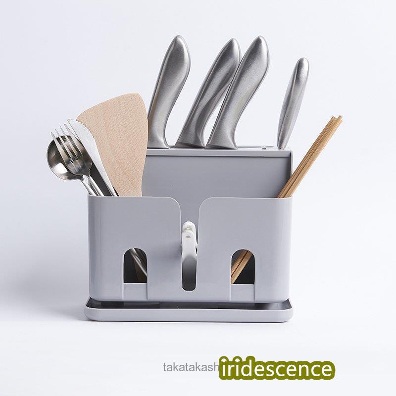 日用雑貨 キッチン雑貨 キッチン用品 包丁スタンド カトラリースタンド 見せる収納 水切りトレー付 無地 シンプル 便利アイテム ホワイト | ブランド登録なし | 07