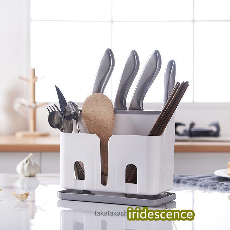 日用雑貨 キッチン雑貨 キッチン用品 包丁スタンド カトラリースタンド 見せる収納 水切りトレー付 無地 シンプル 便利アイテム ホワイト | ブランド登録なし | 08