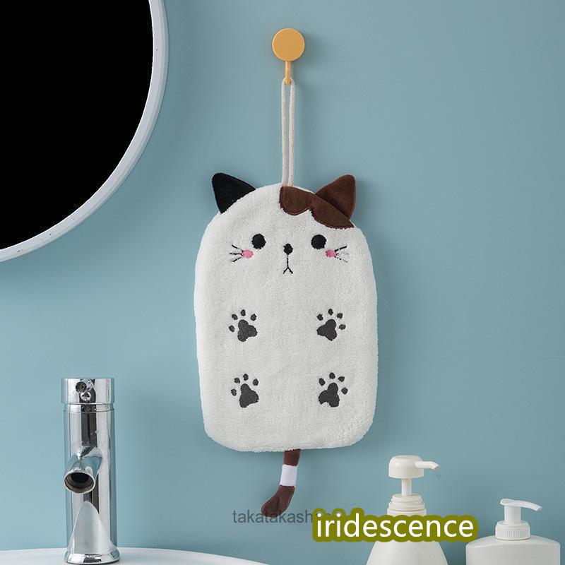 ハンドタオル ミニタオル ハンカチ お手拭き コーラルフリース 猫 ネコ 紐 ループ付 吊り下げ 吸水 キッチン 洗顔 可愛い | ブランド登録なし | 10